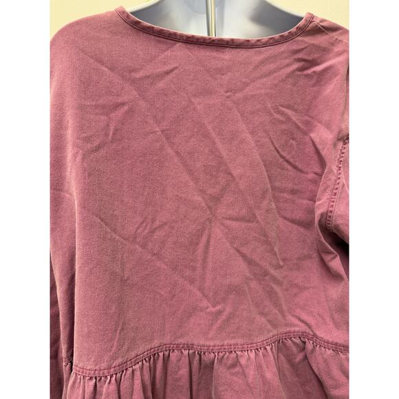 VTG Sun Belt Denim Maxi Shirt Dress Womens XL pink Button Front Cottagecore FLAW - Picture 4 of 8